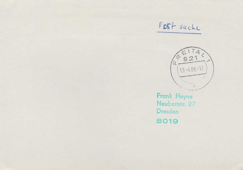 Rückumschlag vom PA Freital 1 mit Tagesstempel